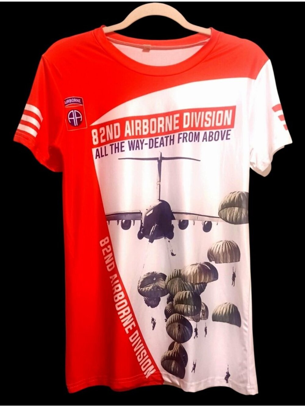 82nd Airborne Division Graphic Red White T-Shirt Military Paratrooper Design Med